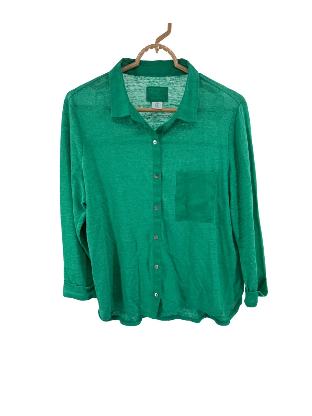 Sigrid Olsen Green Women's Lightweight 100% linen button front top M casual